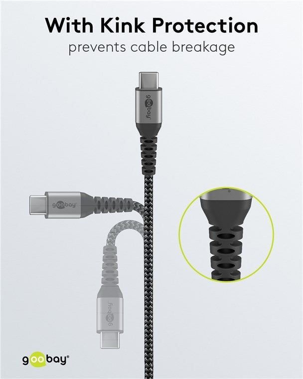 USB-C™ naar USB-C™ textielkabel met metalen pluggen (spacegrijs/zilver), 1 m 3
