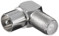 Hoekadapter: F-aansluiting > Coaxiale stekker 90°