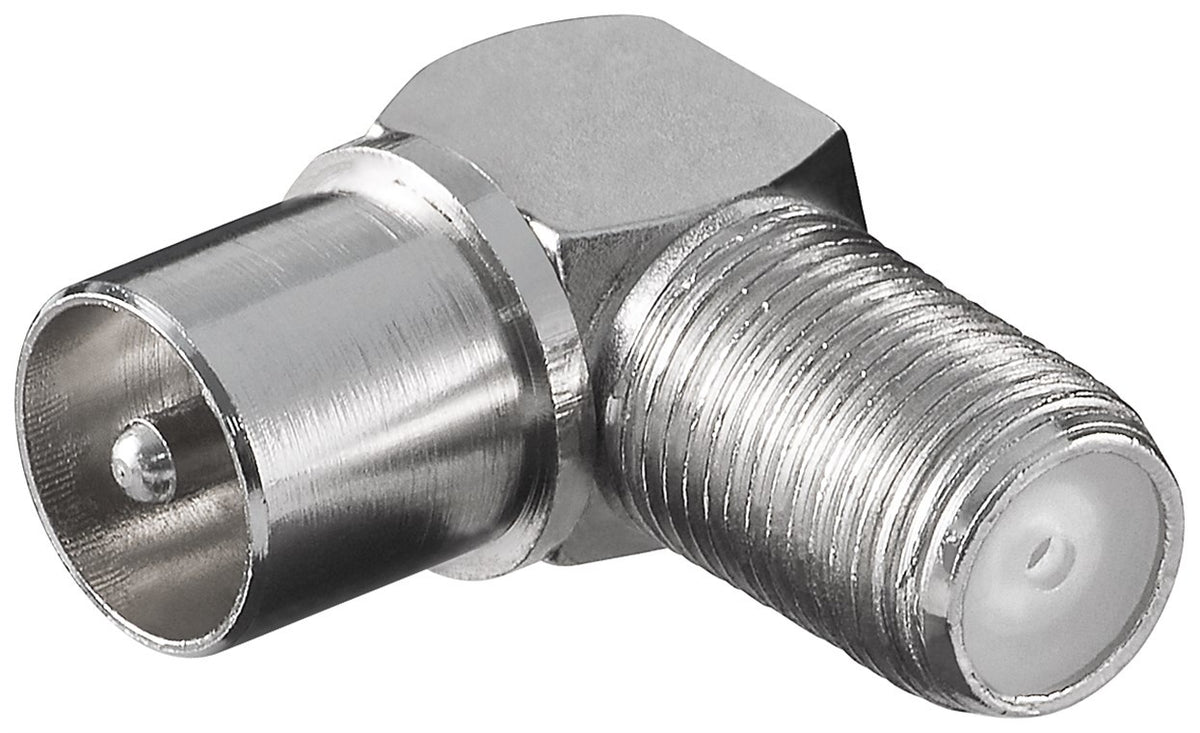 Hoekadapter: F-aansluiting > Coaxiale stekker 90°