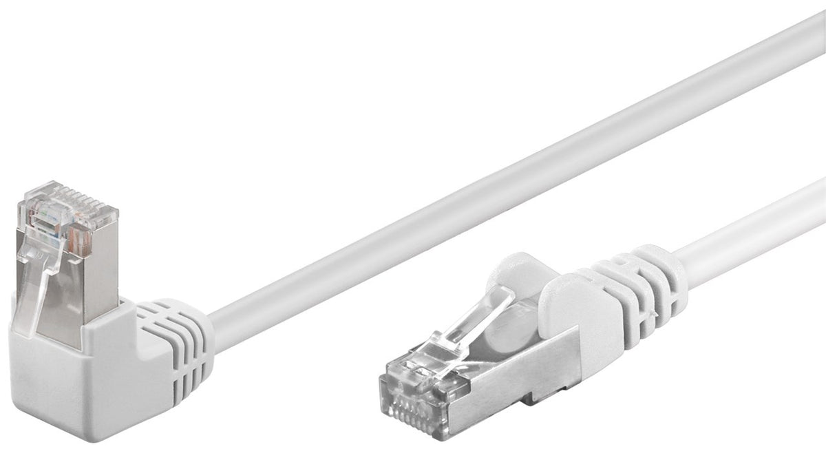 CAT 5e patchkabel 1x 90° haaks, F/UTP, wit