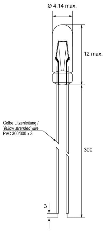 T1¼ Subminiatuurlamp Voorgemonteerd 30cm draad, 1,1 W 2