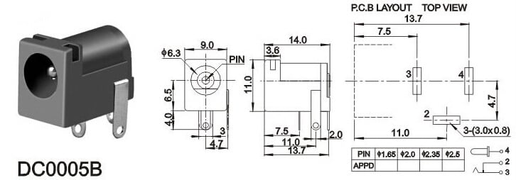 DC Power jack 5.5x2.1 mm 2