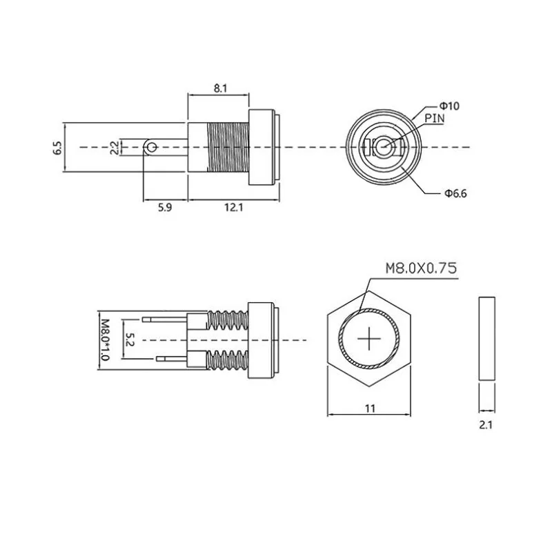 DC inbouw connector met kabel 5.5x2.1 2